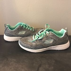 Skechers memory foam sneakers in gray & mint, 10